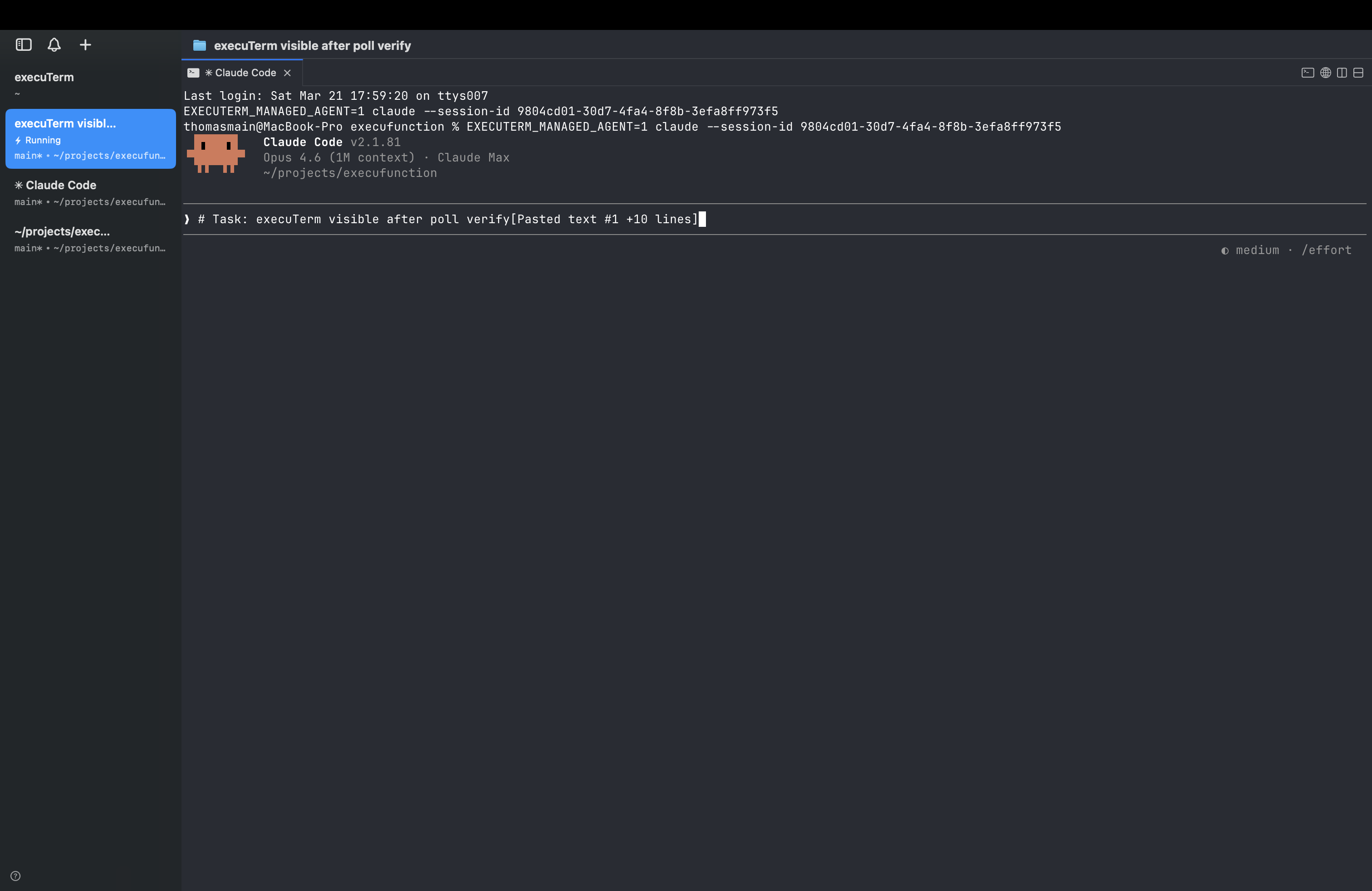 Claude Code running in an execuTerm workspace