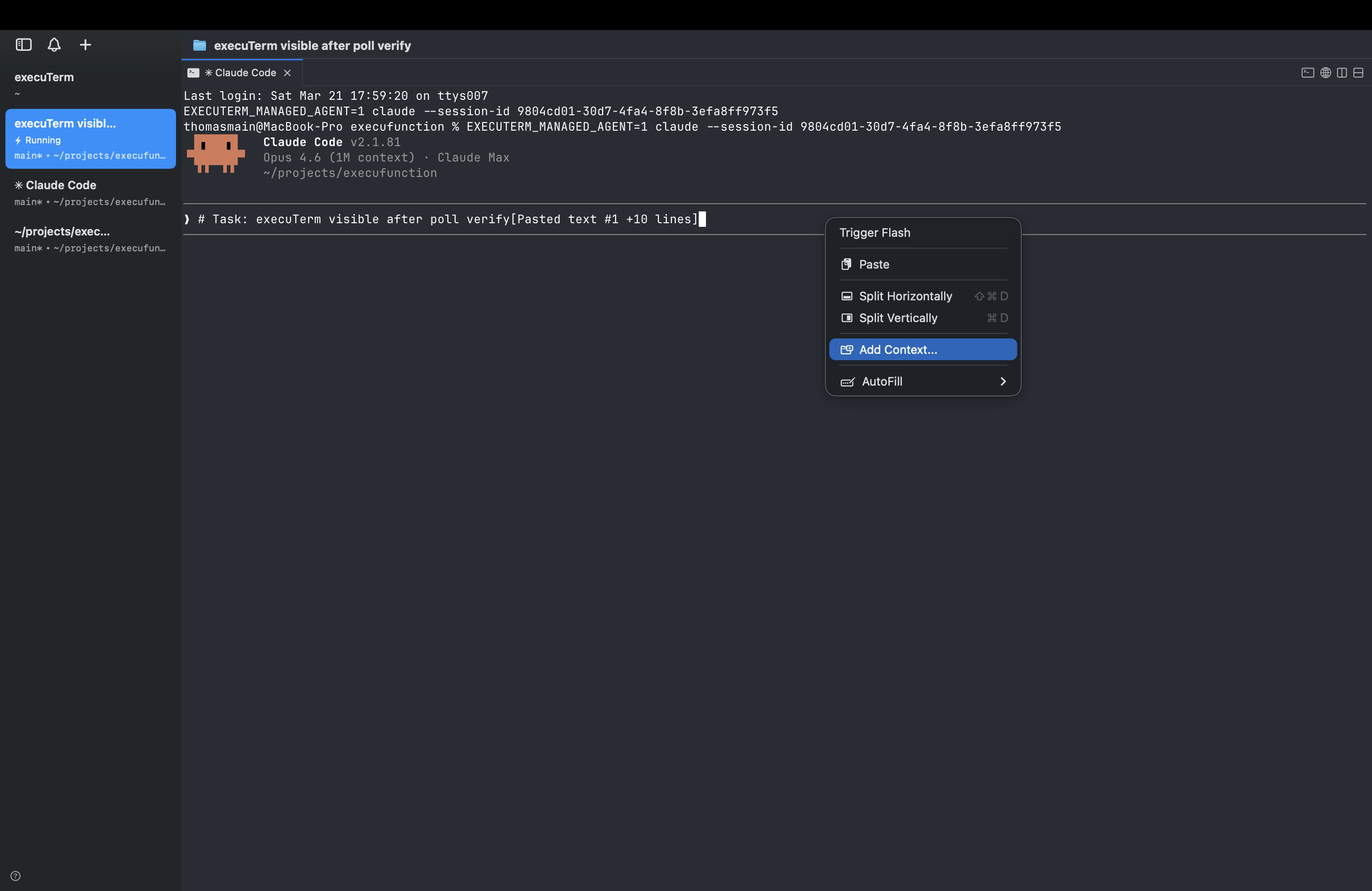 Right-click context menu in an agent session